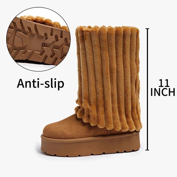 ✨Women's Brown Platform Fur Boots Fuzzy Fleece Lined Ankle Anti-Slip Booties - Picture 4 of 6